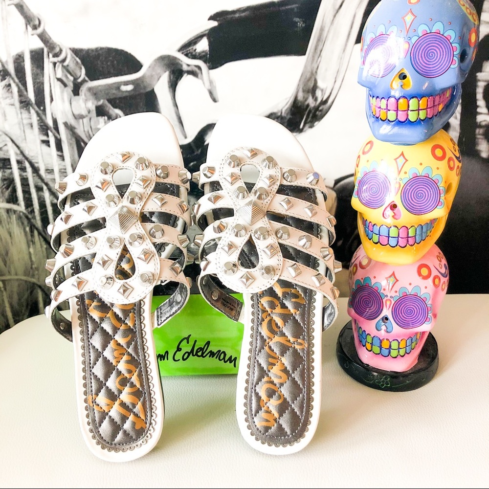 Sam Edelman White Stud Leather Slide Sandals